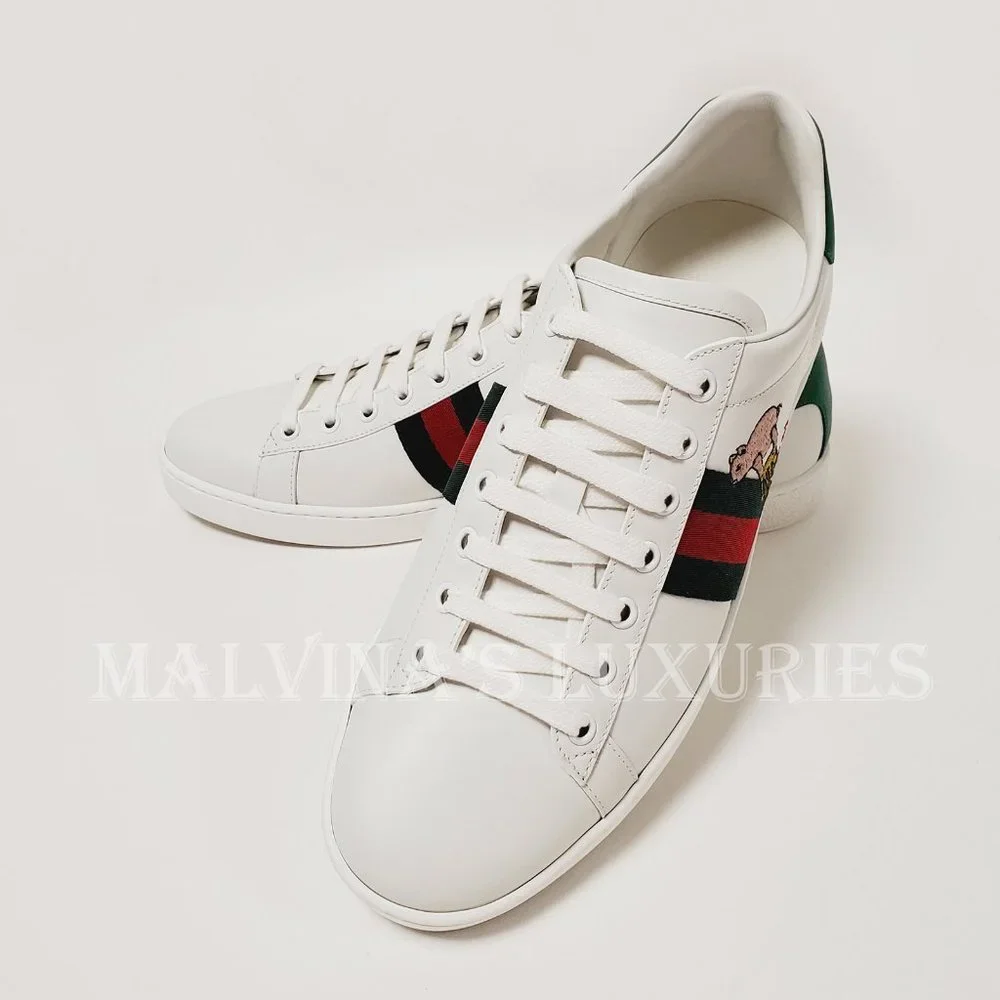 GUCCI SNEAKERS NEW ACE KITTEN WHITE LEATHER SHOES w WEB sz 41 11